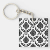 Porte-clés Rococo Damask Pattern Black on White (Devant)