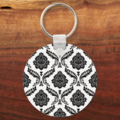 Porte-clés Rococo Damask Pattern Black on White (Recto)