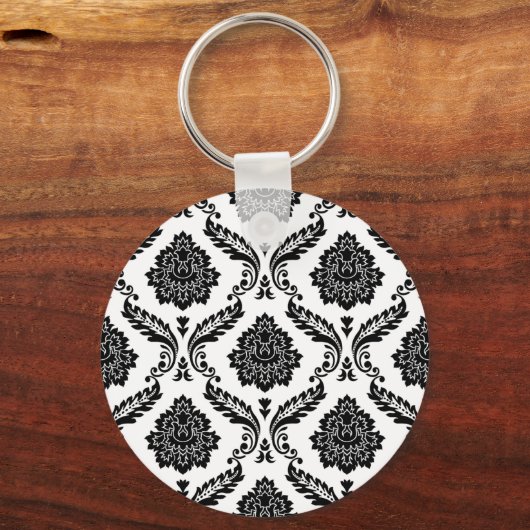 Porte-clés Rococo Damask Pattern Black on White (Recto)