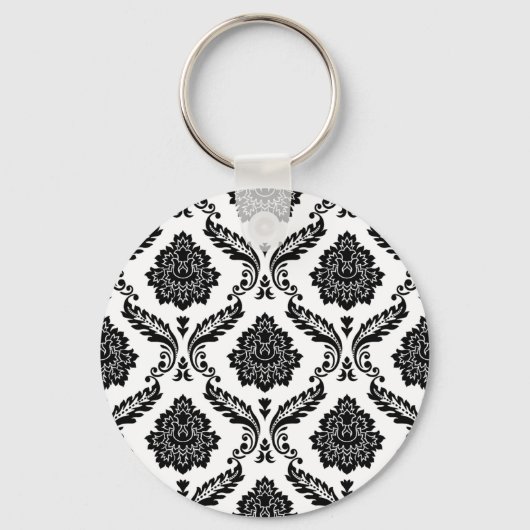 Porte-clés Rococo Damask Pattern Black on White (Verso)