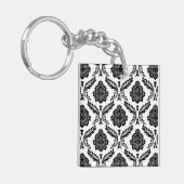 Porte-clés Rococo Damask Pattern Black on White (Devant gauche)