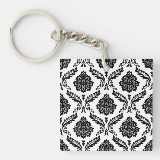 Porte-clés Rococo Damask Pattern Black on White (Devant)