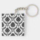 Porte-clés Rococo Damask Pattern Black on White (Dos)