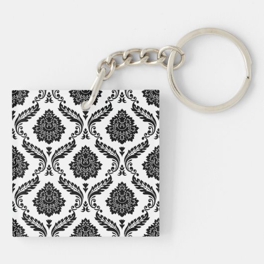 Porte-clés Rococo Damask Pattern Black on White (Dos)