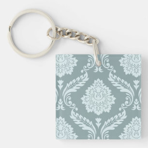 Porte-clés Rococo Damassé Grand Motif Bleu Canard+Turquoise