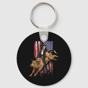 Porte-clés Rodeo Bull Rider Trump Drapeau américain Cowboy Bu