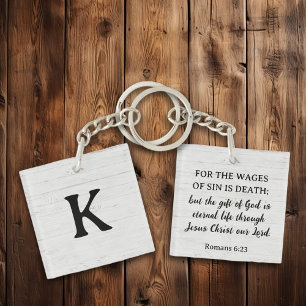 Porte-clés Romains rustiques 6:23 Écriture Christian Monogram