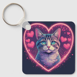 Porte-clés Romantic Cat Lover Gift | Aesthetic Neon Animal