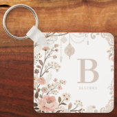 Porte-clés Romantic Watercolor Floral Filigree Design (Recto)