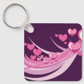 Porte-clés Romantique Abstrait Coeurs Rose Design Sur Violet (Recto)
