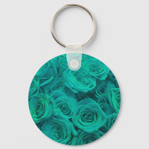 Porte-clés Romantique élégant turquoise - roses verts