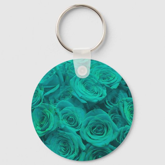 Porte-clés Romantique élégant turquoise - roses verts (Recto)