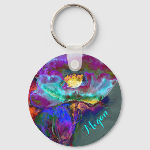 Porte-clés Romantique élégant violet turquoise peinture de fl