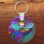 Porte-clés Romantique élégant violet turquoise peinture de fl (Recto)