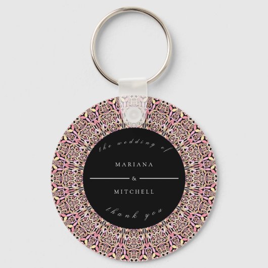 Porte-clés Romantique géométrique Mandala soft rose noir (Recto)