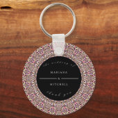 Porte-clés Romantique géométrique Mandala soft rose noir (Recto)
