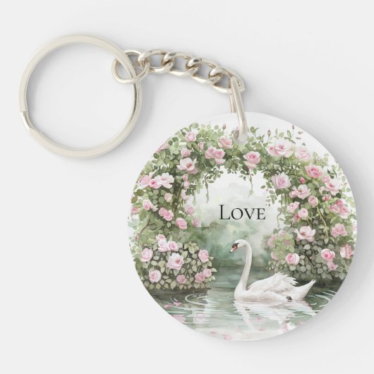 Porte-clés Romantique rose Roses Swan Lake Floral (Devant)