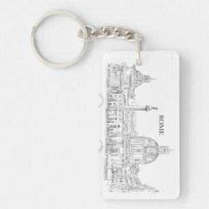 Porte-clés Rome Italie Domes et Obelisk dessin d'encre