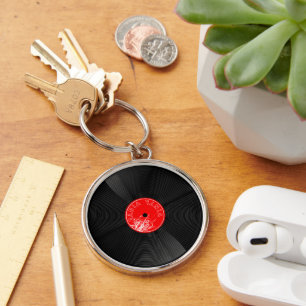 Porte-clés rond amateur de musique vinyle rétro