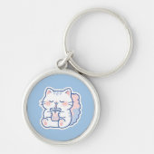 Porte-clés rond Bubble Tea Chat Mignon Kawaii (Devant)