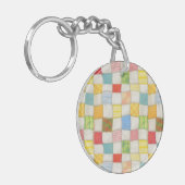 Porte-clés rond en acrylique Crazy Quilt (Devant gauche)