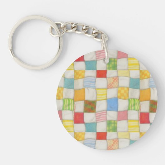 Porte-clés rond en acrylique Crazy Quilt (Devant)