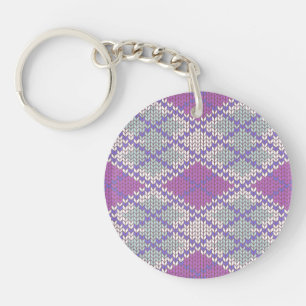 Porte-clés rond en tricot acrylique ARGYLE LILAS