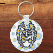 Porte-clés rond Mouffette Mignonne avec Fleurs Ble (Verso)