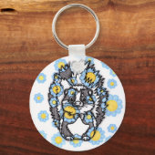 Porte-clés rond Mouffette Mignonne avec Fleurs Ble (Recto)