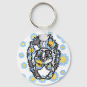 Porte-clés rond Mouffette Mignonne avec Fleurs Ble (Verso)