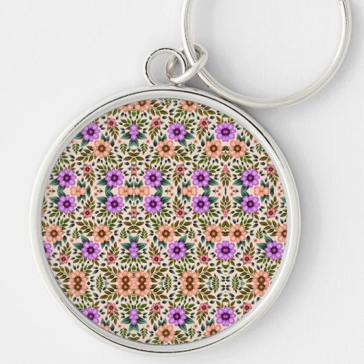 Porte-clés rond présentant des motifs floraux comp (Devant)