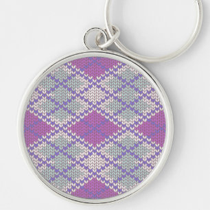 PORTE-CLÉS RONDE EN TRICOT ARGYLE LILAS DE QUALITÉ
