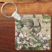 Porte-clés Rooster Garden Flower Papillon Art (Recto)