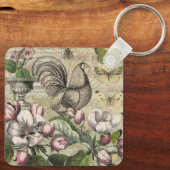 Porte-clés Rooster Garden Flower Papillon Art (Verso)