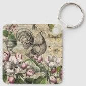 Porte-clés Rooster Garden Flower Papillon Art (Dos)
