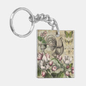 Porte-clés Rooster Garden Flower Papillon Art (Devant gauche)