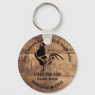 Porte-clés Rooster perdu Famille Silhouette Adresse personnel