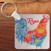 Porte-clés Rooster rouge aquarelle peinture art poulet (Recto)