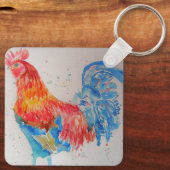Porte-clés Rooster rouge aquarelle peinture art poulet (Verso)