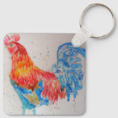 Porte-clés Rooster rouge aquarelle peinture art poulet (Dos)