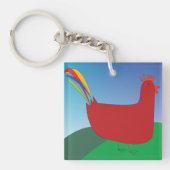 Porte-clés Rooster rouge coloré avec Rainbow Tail sur Hill (Devant)