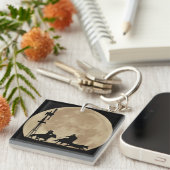 Porte-clés Roping Cowboys avec Steer et Windmill et Moon (Devant Droit)