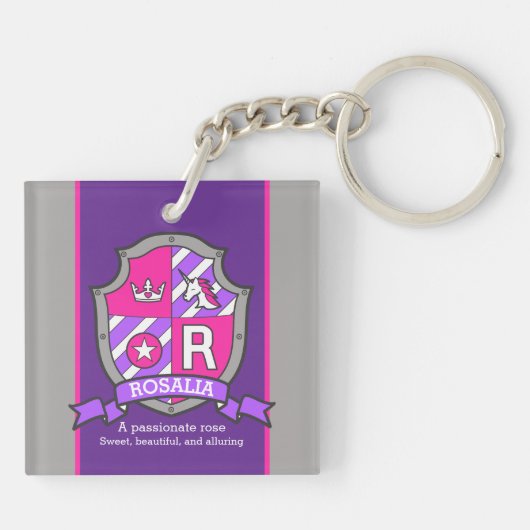 Porte-clés Rosalia nom signifiant crest unicorne coutume (Dos)