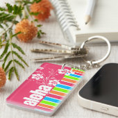 Porte-clés Rose Aloha ; Rétro arc-en-ciel au néon (Devant droit)