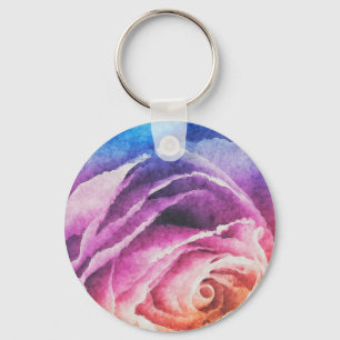Porte-clés Rose arc-en-ciel aquarelle