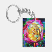 Porte-clés Rose arc-en-ciel psychédélique (Devant gauche)