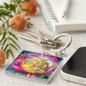 Porte-clés Rose arc-en-ciel psychédélique (Devant Droit)