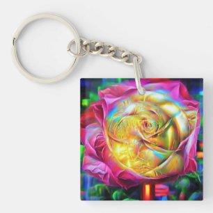 Porte-clés Rose arc-en-ciel psychédélique