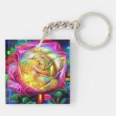 Porte-clés Rose arc-en-ciel psychédélique (Dos)