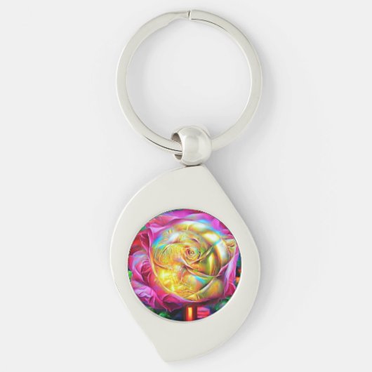 Porte-clés Rose arc-en-ciel psychédélique (Devant)